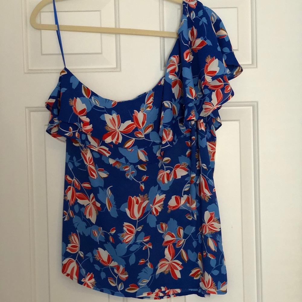 Asymetrical Rose + Olive blouse with ruffle detail